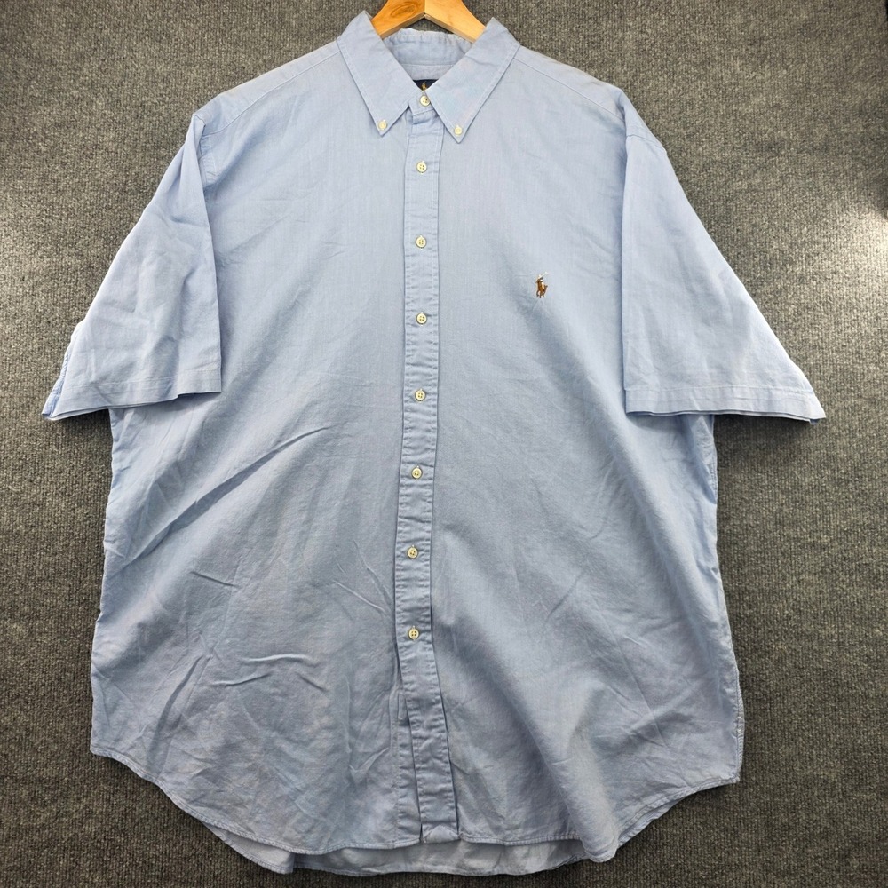 Polo Ralph Lauren Mens 2XLT Light Blue Chambray Oxford Short Sleeve Shirt Tall